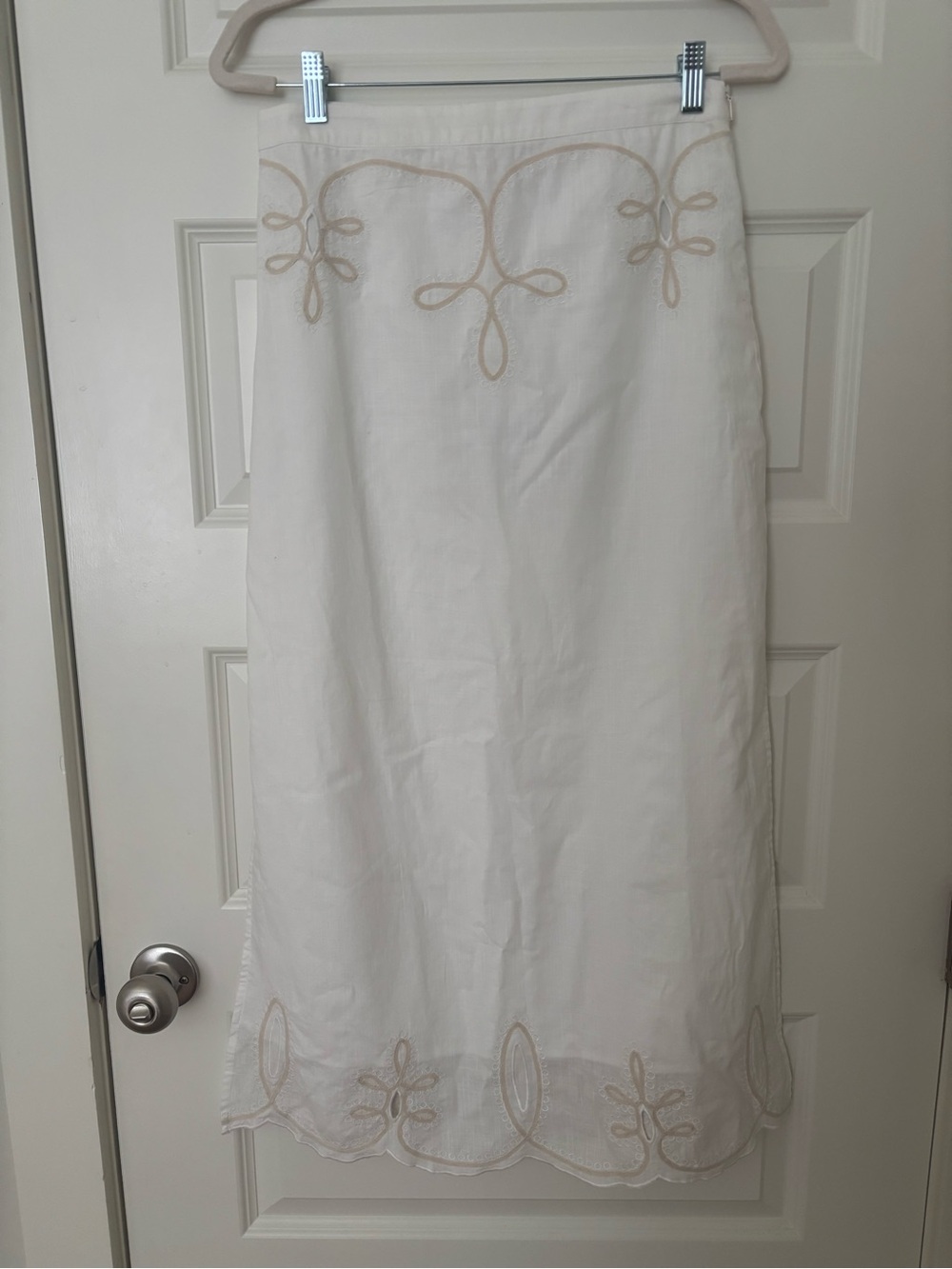 Anna Cate White Skirt with tan embroidery